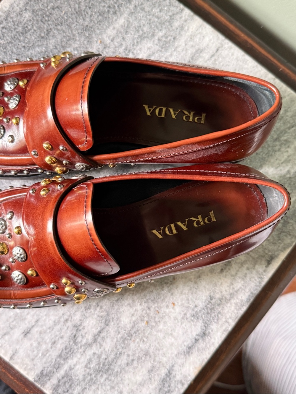 Prada Brown Leather Studded Loafers - Size 36.5 - Picture 2 of 8